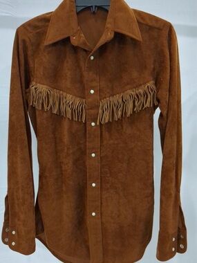 Vintage Sundance Rust Fringe Western Lightweight Flannel Shirt Sz S